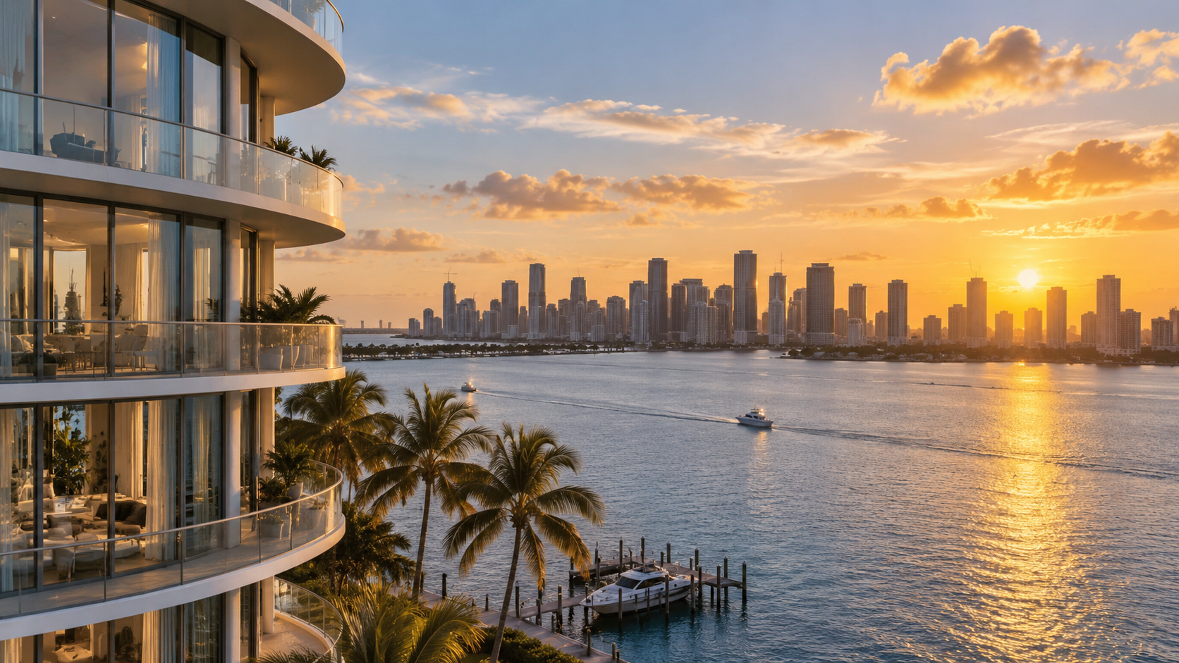 Waterfront skyline at sunset, representative of the caliber of real estate websites HP Creatives builds